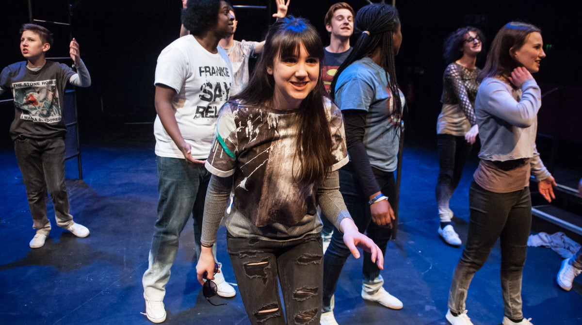 Cast members of Musical Differences in rehearsals