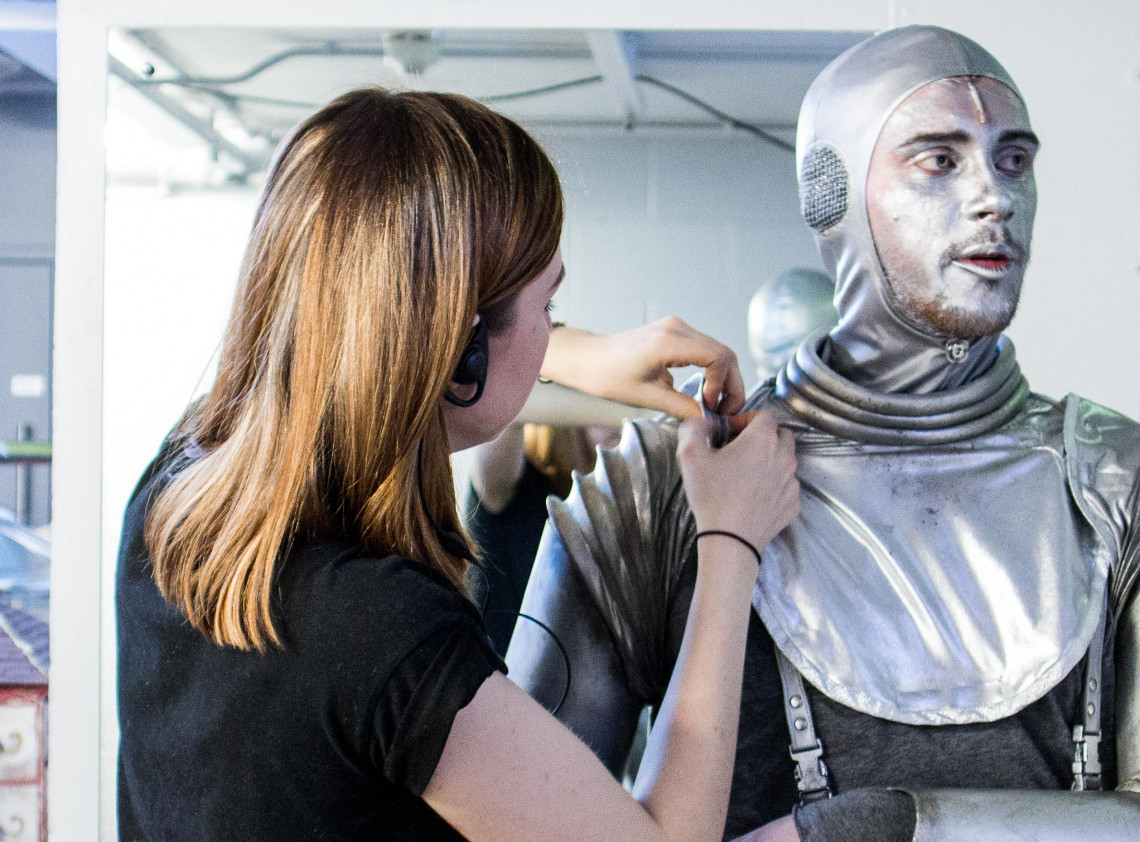 The wardrobe team at Sheffield Theatres making the costume for the TinMan, for our production of The Wizard of Oz