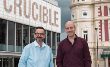 Sheffield Theatres' Chief Excutive, Dan Bates, and Artistic Director, Rob Hastie, in front of the Crucible building